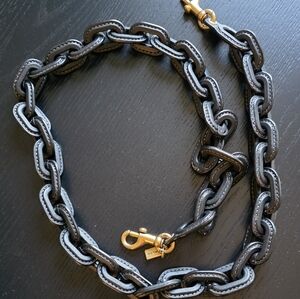 Coach Long Black Leather Wrapped Chain Strap